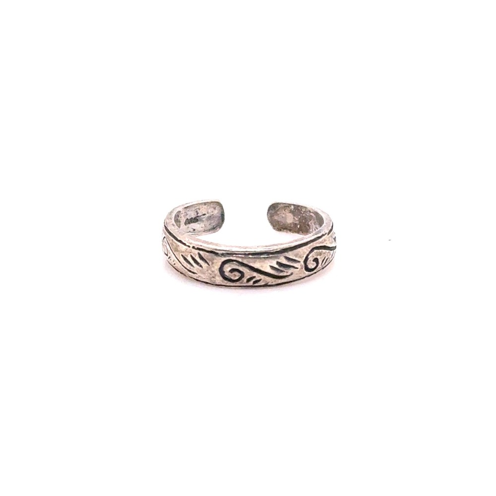 Sterling Silver 925 Adjustable Toe Ring Engraved Scroll Wave Vintage Style